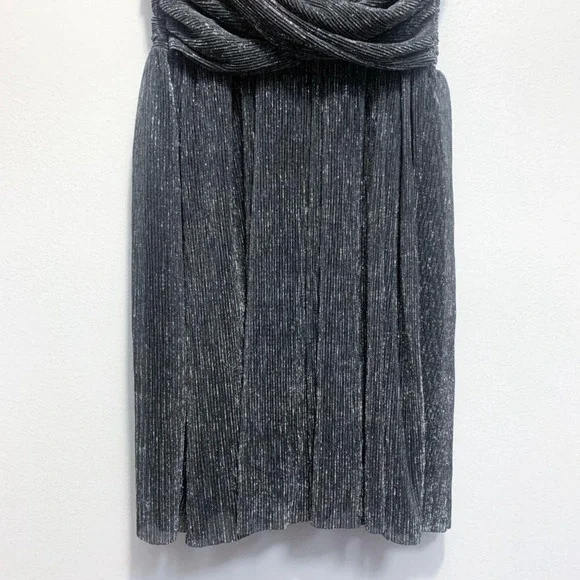 French Connection Marcelle Metallic V Neck Dress Charcoal Silver Size 6 NWT - Picture 6 of 14
